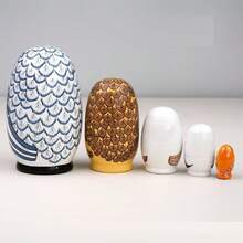 5 piezas de muñecas anidadas de búho hechas a mano, muñecas rusas de madera apilables, juguetes apilables de animales, regalo de Navidad y decoración del hogar - Blanco - Ver 5