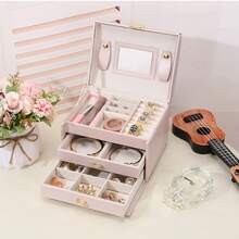 KYPHIREL Valentine's Day Travel Best-Seller 1pc Artificial PU Leather 3-Layer Drawer Jewelry Box, Luxury Earring & Jewelry Storage Box With Lock For Studs, Earrings And Jewelry - Multicolor - View 22