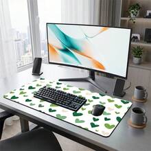 White Background Green Heart Pattern Gaming Mouse Pad, Non-Slip Rubber Desk Mat, Smooth Sliding Surface, Suitable For PC Laptop Office Home, Fresh Abstract Art Decor, Back To School Supplies - A - View 4