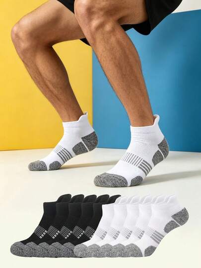 1/5/10/20 Pairs Men's Grey Striped Short Socks, Sports Tab Running Socks, Fitness Socks, Casual Daily Wear Outdoor Home