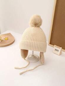 1pc Solid Color Warm Lining Knitted Earflap Hat, Children's Outdoor Cycling Hat Winter Warm Knitted Hat - 1PC - View 9