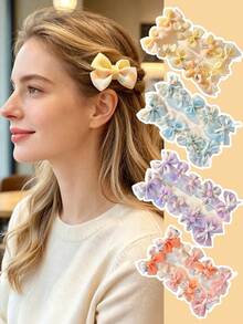10pcs/Set Sweet Bow & Flower Hair Clips Set, Women's Daily Outfit Decorative Hair Clips, Sweet Bow & Floral Design, Create Romantic Hairstyle - Multicolor - View 1
