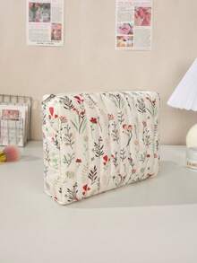 Floral Quilted Makeup Bag With Handle, Large Capacity Double Zipper Cosmetic Organizer For Makeup, Brushes And Toiletries, Portable Travel Storage Case For Women - Multicolor - View 6