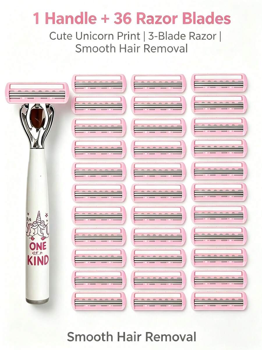 37pcs,Womensrazor,Razor,Facerazor,Hairremovalforwomen,Multiblade,Replacementblades,Pink,Smoothshave,Homeuse,Personalcare,Bodygrooming - Upgraded Version - View 1