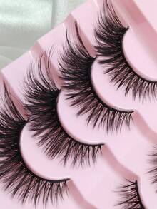 Hinarin 7 Pairs New Fox Eye Lash Dramatic Strip Lashes Natural Long Lashes Winged End Eye Elongated Eyelashes Faux Mink Eyelashes Makeup For Parties Festivals Halloween - Black - View 5