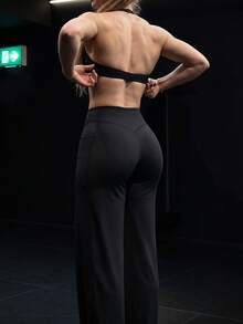 Cloud-Feel Soft Quick-Dry Butt-Lifting Wide Leg Sports Pants, With Pockets For Fitness And Daily Wear - Black - View 5