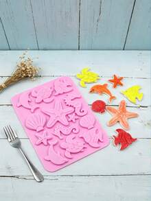 Cetakan Kue Silikon Hewan Laut Lucu 13 Rongga, Cetakan Dessert Penyu Laut Kuda Laut Bintang Laut Lumba-lumba Kerang untuk Cokelat, Jeli, Puding, Permen, Gummy dan Kue Mini, Alat Panggang Rumah Kreatif DIY - MultiWarna - View 8