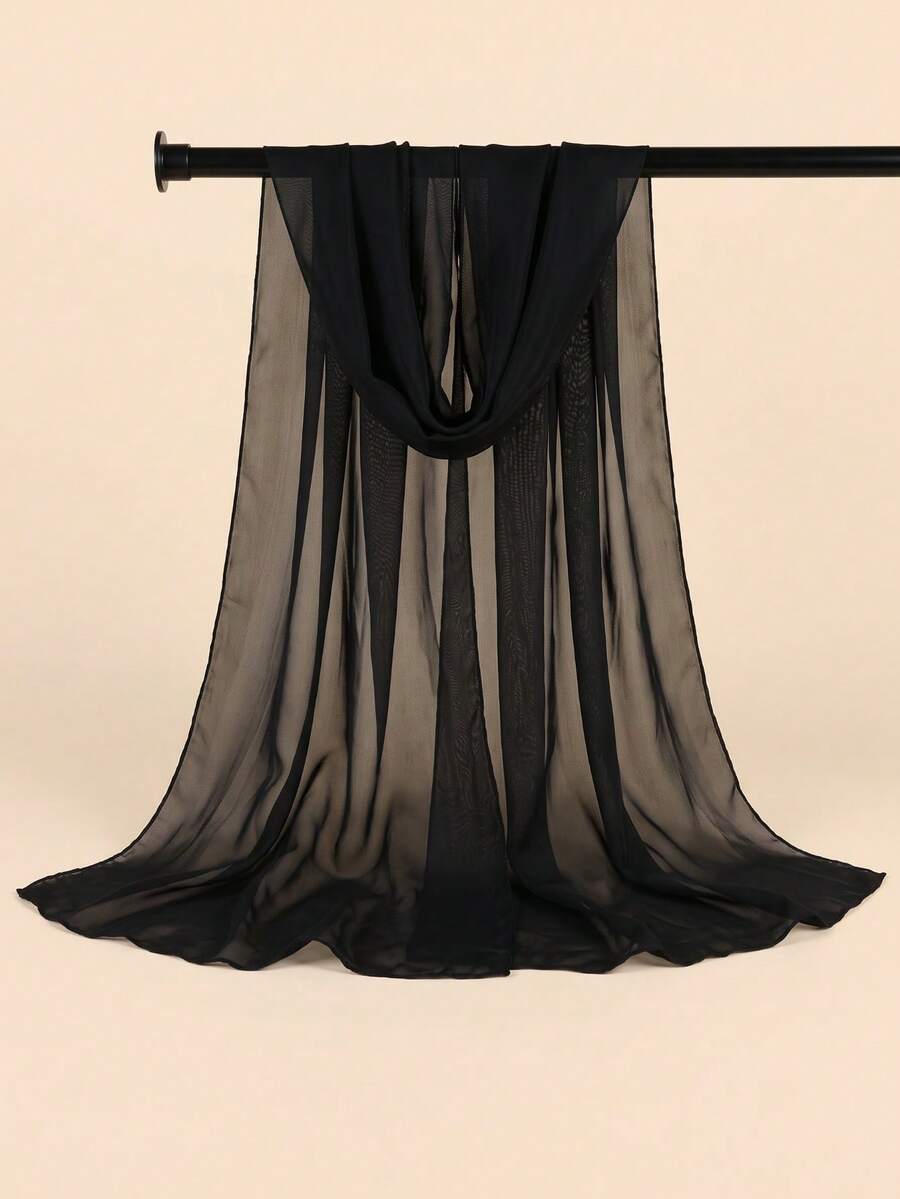 1pc Solid Color Chiffon Small Scarf - Black - View 1