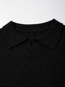 Lookun Men's Knit Polo Sweater With Turn-Down Collar And V-Neck Opening, Loose Fit And Dropped Shoulders, Autumn/Winter - Black - View 10