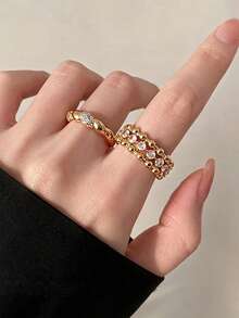 3pcs Gold Rings French Vintage Exquisite Minimalist Bold Design Rhinestone Open Ring Suitable For Women Daily Holiday Commute Wear - 3-piece Ring Set - View 3