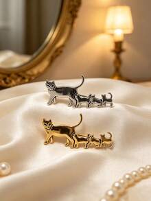 1pc Fashionable Mother Cat With Kitten Design Enamel Brooch, Animal Theme Badge, Suitable For Decorating Suits, Dresses, Shawls, Scarves, Fits Formal Occasions And Casual Gatherings, Decorative Accessory For Women And Cat Lovers - Cat - View 3