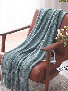 Solid Color Knitted Blanket, Nordic Style Rectangular Office Nap Sofa Blanket, Air Conditioning Blanket, Knitted Small Blanket, Throw Blanket - Blue - View 2