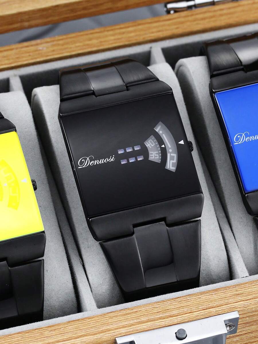 1 Men's Cool, Handsome, Personalized, Large Color Changing Glass Dial, Niche And Versatile Steel Strap Waterproof Quartz Watch - Black - View 1