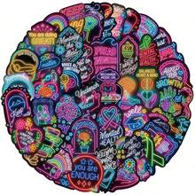 50Pcs Neon Mental Health Prevention Stickers For Suitcases, Laptops, Scrapbooks, Diaries, Water Bottles Sticker - Black - View 3