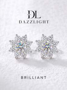 1pc Moissanite Earrings Delicate 0.5CT Pave Flower Stud Earrings Perfect For Women's Daily Wear And Parties - Fully Diamond Moissanite Earrings - View 1