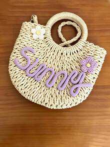 Personalized Woven Straw Beach Bag, Little Girl Bag, Children's Handbag, Girls Gift, Customized Bridesmaid Gift, Summer Bag - Multicolor - View 7