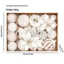 38pcs Christmas Decorations Ins European Style Flocked Christmas Flowers & Christmas Balls Set, Christmas Tree Ornaments - View 12