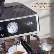 HiBREW H7A Semi-Automatic Espresso Machine With Integrated Grinder, 58mm Metal Portafilter, Touch Control Panel, NTC+PID Dual Temperature Control, Powerful Steam, 48mm Conical Burr Grinder, 30-Level Adjustable Grind - EU F Type Plug(220-240V) - View 3