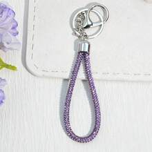 1pc Rhinestone Wristlet Keychain With Lobster Clasp, Shiny Crystal Braided Strap Key Ring, Bling Bag Pendant Charm Gift For Women Girls - Multicolor - View 4