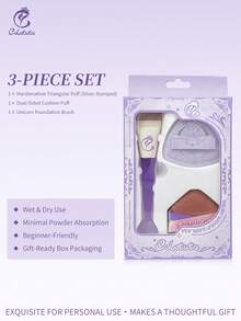 INYUSUN Unicorn Makeup Set, Dual-Ended Foundation Brush, Triangle Marshmallow Powder Puff, Dry & Wet Use, Non-Absorbent, Beginner Makeup 3 Pieces Gift Set - Multicolor - View 12