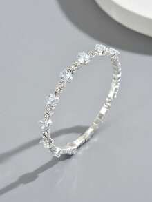 1pc Luxury Alloy Elastic Women's Bracelet Inlaid With Transparent Faux Rhinestone Silver Color Suitable For Wedding Party - Silver B1070 - View 4