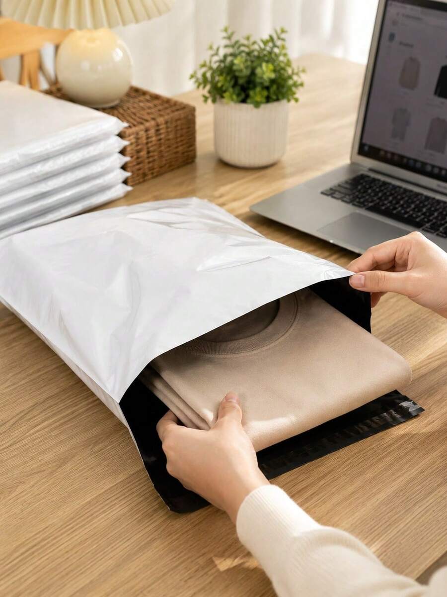 30/100pcs White Plastic Shipping Bags, Waterproof Polyethylene Mailing Bags, Self-Sealing Envelopes For Clothing E-Commerce Packaging - A-White - View 1