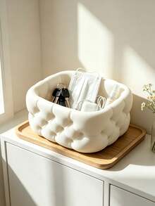 Soft And Mochi-Like Puff-Style Storage Box, Snap-Closure Quilted Texture Replicating Sofa Feel, Round Irregular Shape With Soft Edges, Light Luxury Atmosphere, Suitable For Entryway, Dressing Table, And Coffee Table - Multicolor - View 5