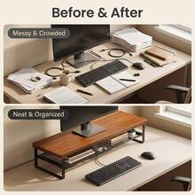 Vintage Monitor Desk Stand Riser Wood Desktop Storage Organiser Shelf - View 6