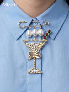 1-Piece Set Vintage Light Luxury Alloy Pearl Rhinestone Bow Pendant Large Brooch For Women, Cocktail Party Outfit Accessory - Multicolor - View 1