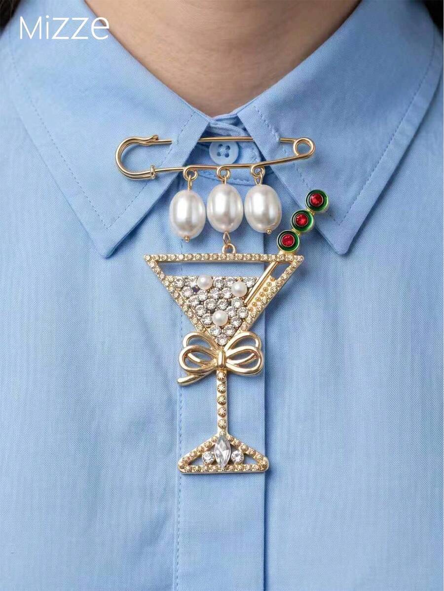 1-Piece Set Vintage Light Luxury Alloy Pearl Rhinestone Bow Pendant Large Brooch For Women, Cocktail Party Outfit Accessory - Multicolor - View 1