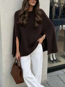 Women's New Autumn/Winter Round Neck Long Sleeve Knit Top, Elegant - Dark Coffee - View 2