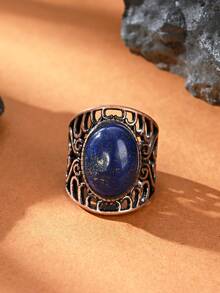 1pc Natural Crystal Natural Stone Egg-Shaped Polished Antique Style Open Ring Suitable For Women And Men - Multicolor - View 16