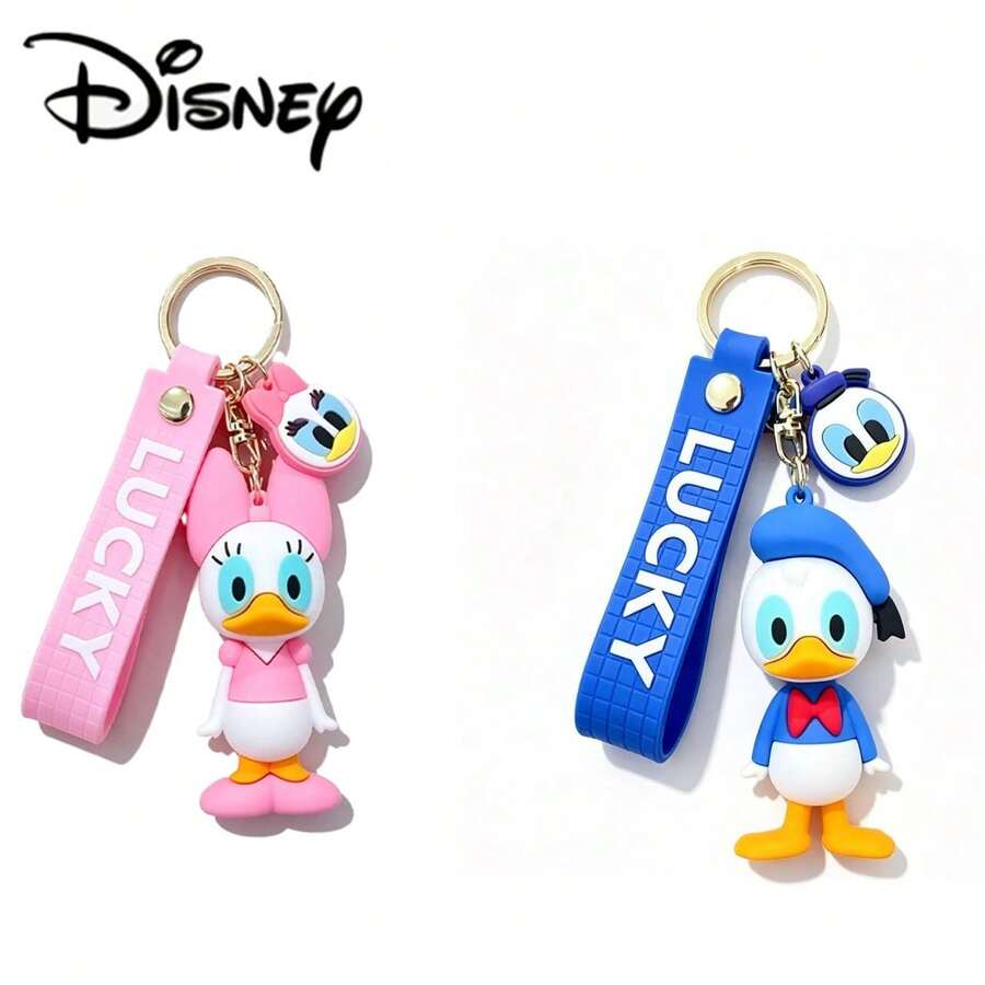 2pcs Disney Cartoon Mickey & Minnie Keychain, Couple Unisex Car Key Chain, Bag Pendant - Multicolor - View 1