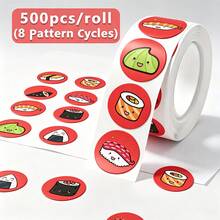 500pcs/Roll Sushi Style Graffiti Stickers 1 Inch Round 8 Patterns Baking Packaging Stickers Envelope Gift Seal Stickers Cup Stickers DIY Decoration Stickers PVC Self-Adhesive Label Roll Stickers - Multicolor - View 1