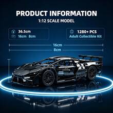 1280+PCS Technical Racing Car Building Blocks, 3-15 Inch ABS Model With Openable Doors, Home Office Decor, Birthday Christmas Festival Toy Gift - Black - View 7