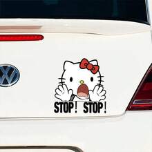 SANRIO 1pc Hello Kitty Funny Expression "STOP!STOP!" Car Sticker - Suitable For Smooth Surfaces, Cars, Motorcycles, Electric Vehicles, Daily Decorative Fun Decals - Waterproof Easy To Apply Conceal Defects Warning Car Sticker, Great Gift For Hello Kitty Fans And Family & Friends - A - View 4