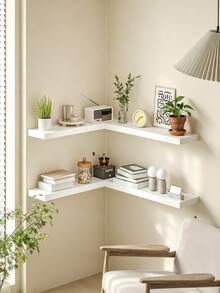 Wall-Mounted Floating Shelf, Medium Density Fiberboard Material, Rustic Style Wooden Shelf, Suitable For Bathroom, Living Room, Bedroom And Kitchen, Can Be Used For Storage, Displaying Books And More, Ideal Room Decor Choice. - Multicolor - View 6