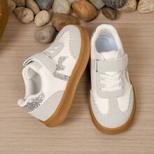 Kids Patchwork Casual Sneakers, Sequin Decor Hook & Loop Low-Top Non-Slip Athletic Shoes For Boys & Girls - Light Grey - View 7
