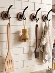 Wood Base Kitchen Wall Hooks, Multi‑Purpose Hanging Rack To Organize Kitchen Utensils And Save Counter Space, Holds Kitchen Towels, Small Pots, Whisks And Herb Bundles. Drill‑Free Adhesive Installation, Perfect For Home Kitchen Wall - Multicolor - View 11