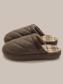 Men's Thick Sole Down-Filled Thermal Lined Closed Toe Slippers For Indoor And Outdoor Winter Wear - Brown - View 3
