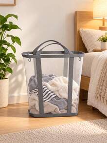 Extra Large Foldable Mesh Laundry Basket With Handle- Robust Laundry Bags, Portable Storage Bag, Garment Bag, Hook, Suitable For Clothing Storage, Home, Travel And Laundry Room, Bedroom And Bathroom, Camping Use. Space-Saving, Rectangular Design | Laundry Basket, Laundry Bin, Back To School, Christmas, Halloween Gift - Multicolor - View 6