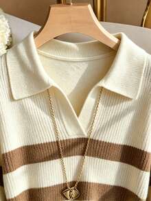 Women's Autumn/Winter Striped Long Sleeve Casual Loose Knit Sweater, And Gatherings Fall - Camel Apricot - View 3