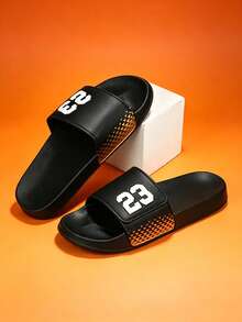 Men's Graffiti Comfortable Colorblock Soft One-Strap Slides Personalized Korean Style Outdoor Plus Size Sandals - Black - View 4