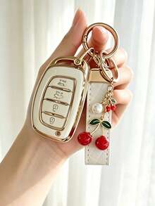 Car Key Cover Compatible With Beijing Langdong, Lingdong, Mingtu, Ix35, Ix25, Tucson, Sonata, 9-Button, Reina, Cherry Pendant, PU Rope - A - View 1