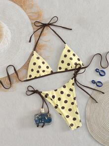 Women's Fashion 2 Pieces Bikini Swimsuit Set, Summer Beach Vacation Random Print - Light Yellow - View 10