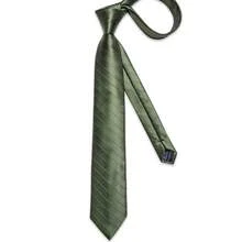 Men's Business Formal Tie 4-Piece Set Olive Green Rhombus Geometric Pattern Pocket Square Cufflinks Silver Tie Clip Wedding Outfit - Olive Green - View 4