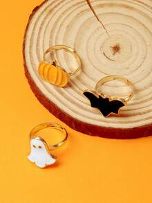 Set Of 3 Halloween Fashion Design Cute Pumpkin, Ghost, Bat Rings For Women And Couples - Multicolor - View 2