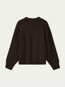 Plus Size Women Solid Color Casual Versatile Everyday Sweater - Coffee - View 4