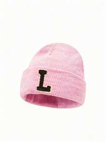 1pc Baby Letter Print Knit Hat, Newborn Hospital Hat, Suitable For Baby Boys And Girls Daily Warmth And Protection - Pink - View 3