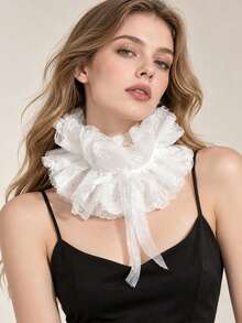 1PC Women's Fashion Casual Minimalist Faux Rhinestone Lace Trim Tie-Up Detachable Collar, Suitable For Banquet, Party, Travel Matching - Multicolor - View 2